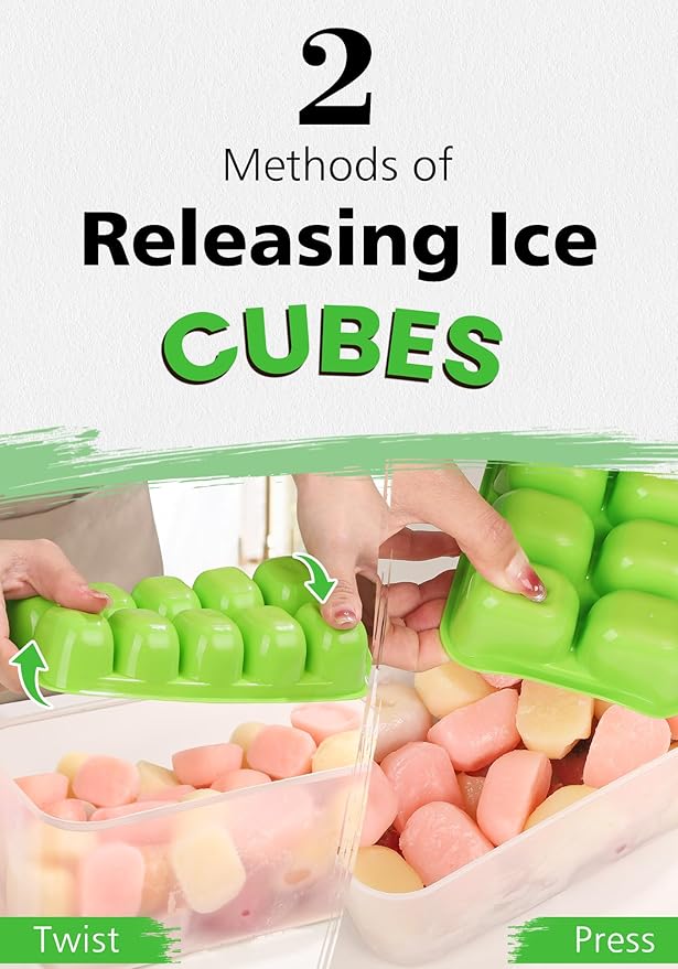 DOQAUS Ice Cube Tray with Lid and Bin, 4 Pack Easy Pop Out Silicone Ices Cubes Trays for Freezer with Cover, Stackable Compact Ice Bucket Kits, for Soup, Food, Cocktail, Coffee-NeatNest