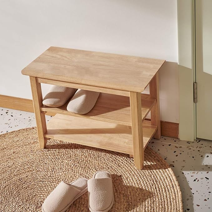 XKZG Storage Bench Wooden Shoe Rack Bench Simple Style Wood Entryway Bench (Natural,23.6")-NeatNest