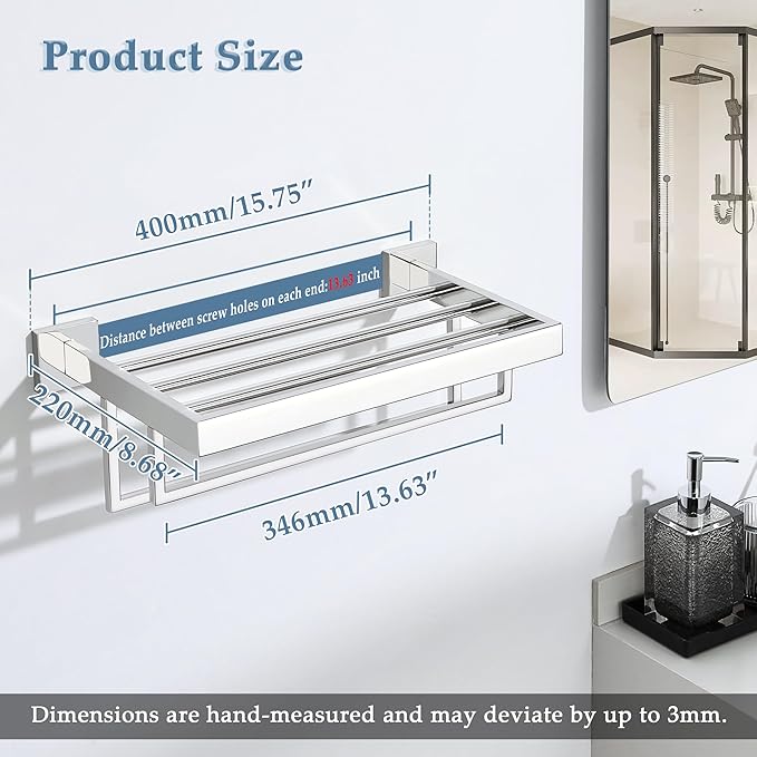Alise 16 Inch Towel Racks for Bathroom, Towel Rack Wall Mounted with Double Towel Bars, SUS 304 Stainless Steel Towel Shelf, Heavy Duty Hand Towel Holder(Polished Chrome)