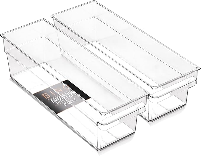 BINO | Plastic Storage Bins, Small - Shallow | THE HANDLER COLLECTION | Multipurpose Organizer Bins | Kitchen Pantry Organizers and Storage | Clear Containers for Organizing Home | Freezer Organizer-NeatNest