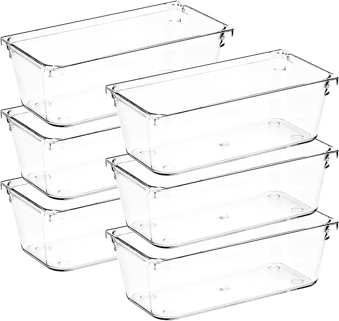 6 Pack Drawer Organizer - 3" X 6" Clear Acrylic Storage Bins with Non-Slip Pads, Versatile Desk Tray for Makeup, Jewelry, Kitchen, Bathroom, and Office Organization-NeatNest