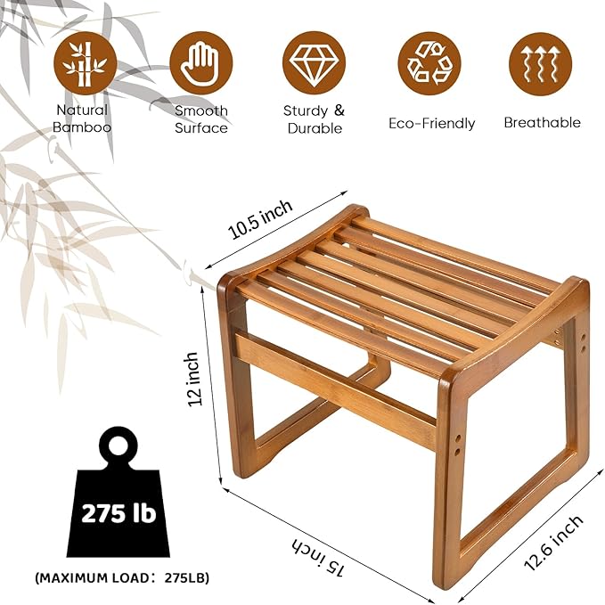 Bamboo Step Stool for Kids - Foot Rest Shoe Changing Stool for Living Room, Bedroom, Garden Leisure, Outdoor (Brown)