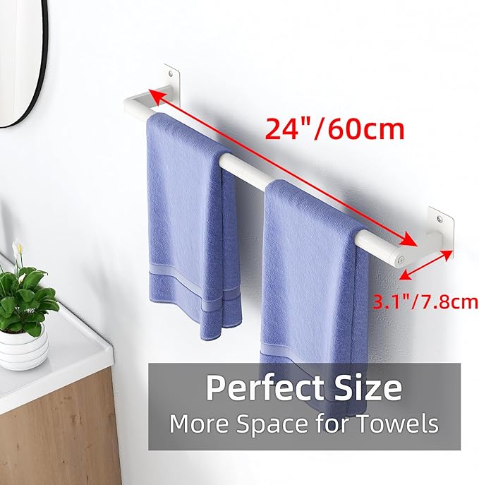 Bathroom Towel Bar, 24 Inch Towel Racks for Bathroom Wall Mounted, Heavy Duty Bath Hand Towel Holder Organizer, Modern Home Decor Towel Rod Bathroom Hardware Accessories, White