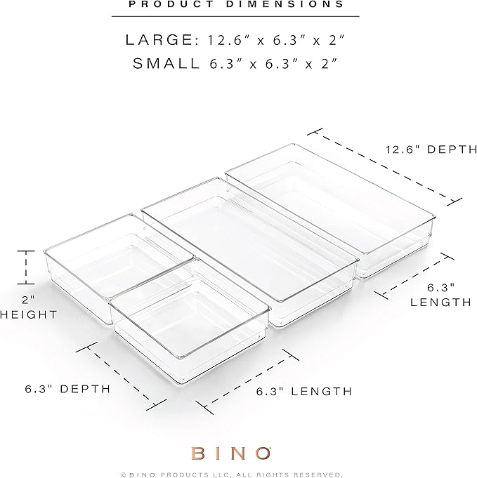 BINO | 4-Piece Drawer Organizer Bin Set | THE MODULAR | Multi-Purpose Storage | Durable | BPA-Free | Desk Drawer Organizer | Vanity Bathroom Makeup-NeatNest