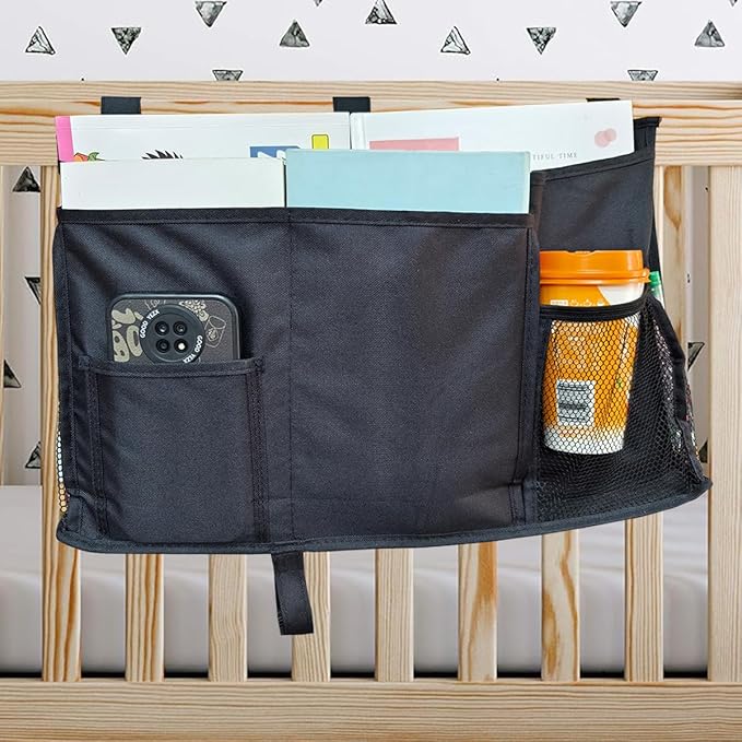 Bedside Caddy Storage Organizer Bunk Bed Hanging Storage Bag for Crib Hospital Beds Dorm Rooms with 8 pockets (Black)-NeatNest