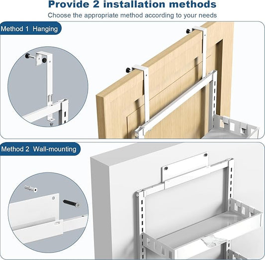 bukfen Over the Door Pantry Organizer,8-Tier Adjustable Basket Kitchen Pantry Door Organization and Storage, Heavy-Duty Metal Hanging Kitchen Spice Rack,D6.3 x W17.32 x H66.93 inch,White Marble Color-NeatNest