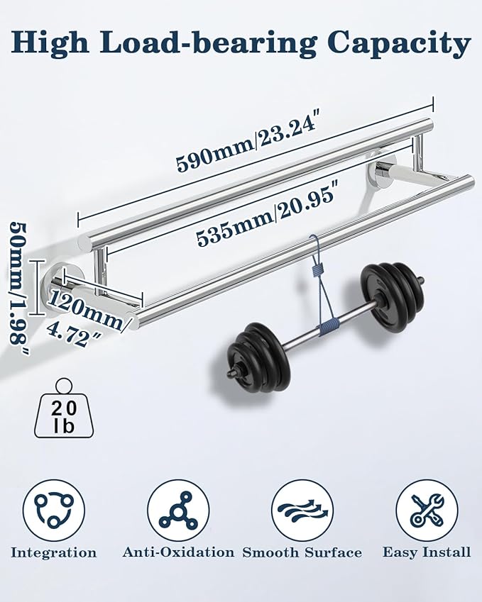 Alise Double Bath Towel Bars,24 Inch Towel Racks for Bathroom,SUS304 Stainless Steel Towel Holder,Towel Holder Wall Mount,Toilet Kitchen Towel Rod,Polished Chrome Towel Rail,GYT6902-C