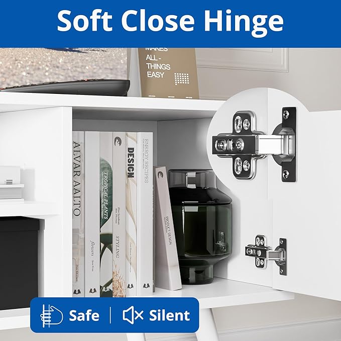 Cozy Castle TV Stand for 48 Inch TV, Mid Century Modern Entertainment Center with Storage Cabinet, TV Media Console with Charging Station for Living Room, Bedroom, White-NeatNest