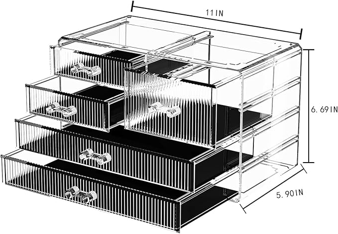 ZHIAI Stackable Storage Drawers, Acrylic Bathroom Counter Organizer Clear Makeup Organizers for Vanity, Kitchen Cabinets, Bathroom, Undersink, Home Organization and Storage (5 Drawers, Pattern E)-NeatNest