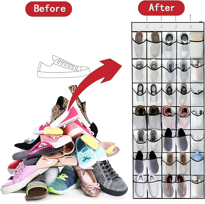 35 Pocket Over The Door Shoe Organizer, Door Hanging Storage Shoe Holder Rack for Large Capacity Shoe Organizer for Men and Women Kids Closet Bedroom Bathroom (White)-NeatNest