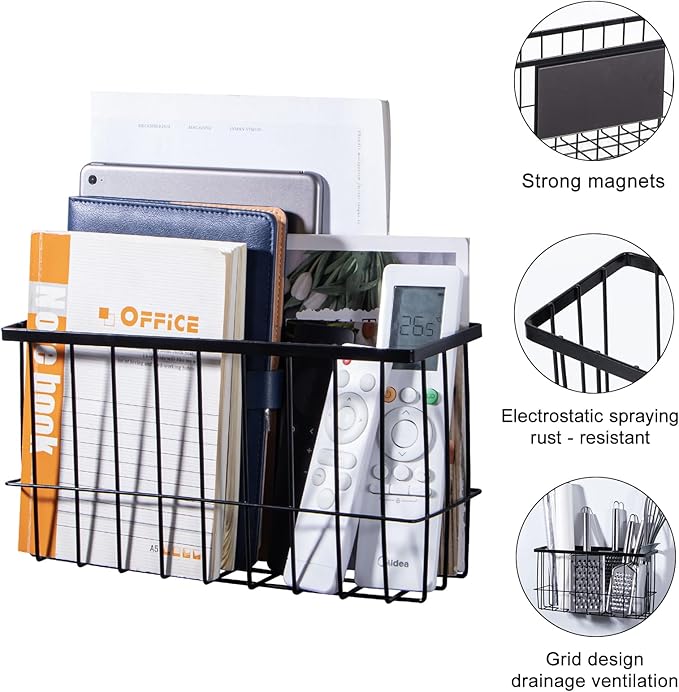 dedoot Magnetic Holder Locker 11"x 3.9"x 5.9" Strong Magnetic Black Mesh Holder Magnetic Basket Organizer Shelf Rack for Whiteboard,Fridge, Sponge, Recipe, Beverage,Refrigerator,Office File Foil-NeatNest