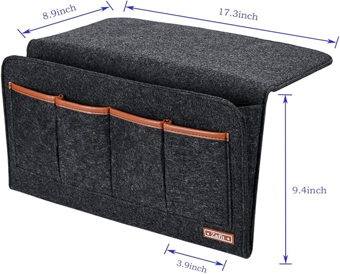 Bedside Caddy, 7 Pockets Large Size Bedside Organizer Caddy for Magazine Remotes Phone (17.3'' x 18.1'', Dark Grey)-NeatNest