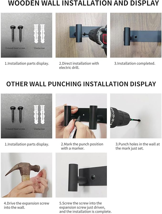 Coat Rack Wall Mounted with 5 Hooks,Metal Wall Hooks for Hanging Towel Coat Bag, Stainless Steel Coat Hooks Hat Rack Coat Hanger Towel Hooks for Entryway Bathroom Kitchen (Black, 2 Packs)-NeatNest