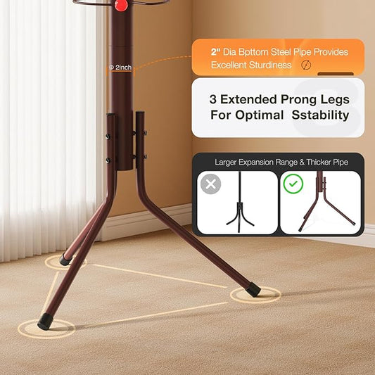 Coat Rack Freestanding,12 Hooks Metal Coat Racks with Umbrella Holder,Sturdy Hall Rree,Easy Assembly Coat Rack Stand for Hanging Scarf,Purse,Hats,Jacket(Brown)-NeatNest