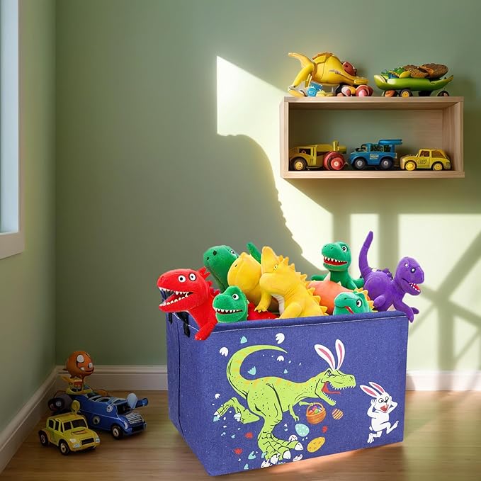 Dinosaur Easter Basket for Kid Large Empty Baby Rectangular Cute Easter Gift Storage Basket Bunny Eggs Décor (Dinosaur Rabbit)-NeatNest