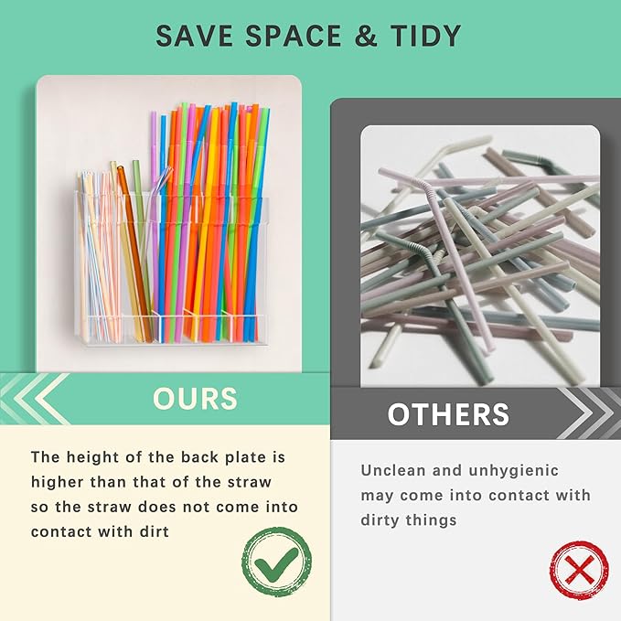 Acrylic Straw Holder for Cabinet Door with Double Sided Adhesive Tape Reusable Tumbler Straw Organizer Storage Container Dispenser for Counter Cabinet Cupboard Kitchen(Transparent)