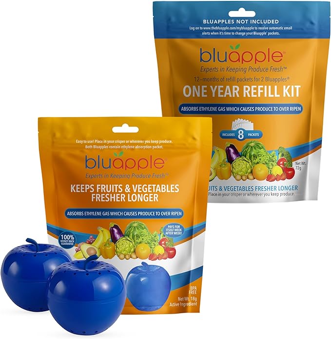 Bluapple Ethylene Gas Absorber Classic Produce Saver 15-Month Bundle - Vegetable & Fruit Fresh Produce Storage Protector, Food Freshness Extender, Fresh Fruit & Vegetable Saver, USA-Made BPA-Free-NeatNest