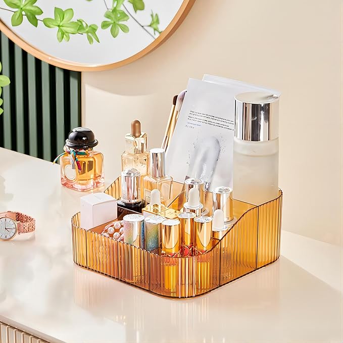 DASITON Large Capacity Makeup Brush Holder,8 Slot Makeup Brush Cup,Vintage striped Make Up Brush Holder,for Vanity Decor,Bathroom Countertops,Desk Storage Container,Cosmetic Display cases(Yellow-XL)-NeatNest