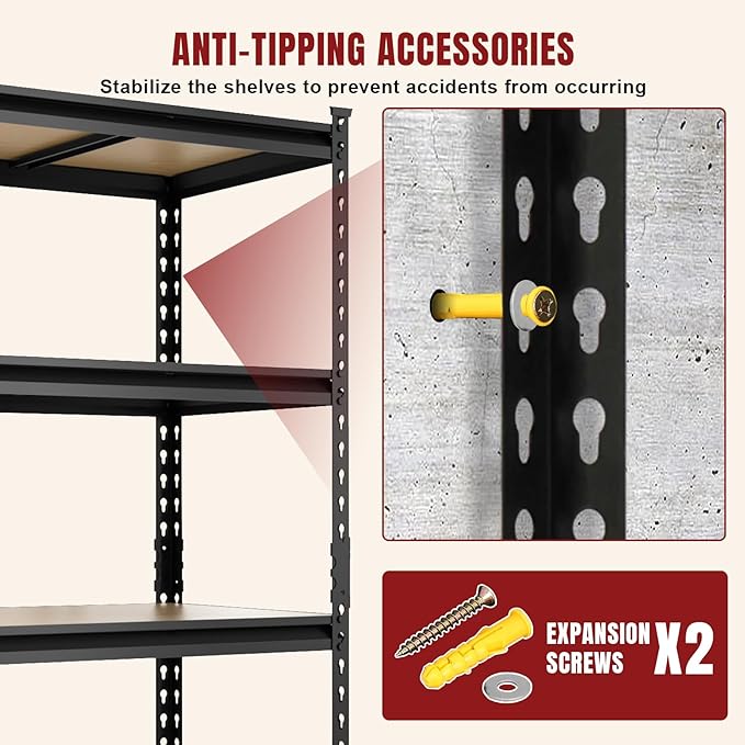 BIG RED 5 Tier Heavy Duty Garage Storage Shelving: Adjustable Metal Utility Shelving Rack for Garage, Basement, Pantry, Closet - 2,000lb Capacity (72"x36"x18") Black-NeatNest