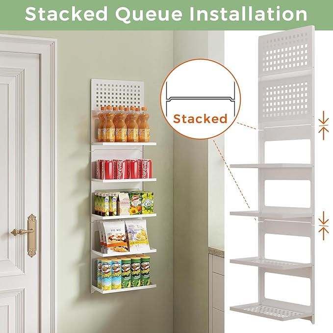 2-Tier Folding Metal Wall Shelf | Wall Mounted Stackable Floating Shelves | Fold Up 90° | Save Space | 13.4 Inch Wide | 2 Levels of Shelves for Laundry Room Bathroom Rv Utility Indoor (White)