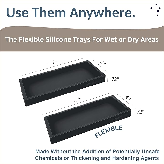 Countertop and Vanity Tray - 2 PC Small 7.7" Silicone Bathroom Trays, Kitchen Soap Tray, Dish Sponge Soap Holder Kitchen Sink Organizer Caddy, Bathroom Counter Trays for Lotion Dispenser-NeatNest