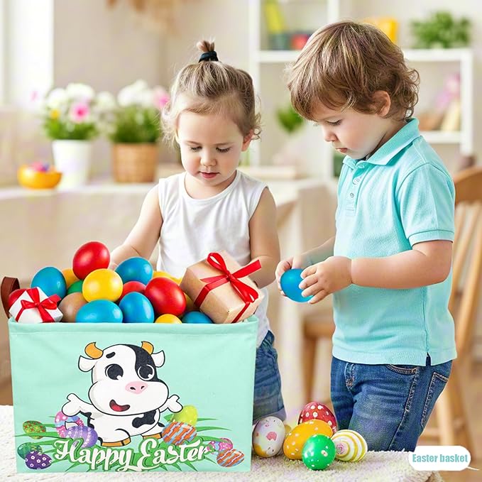Cow Easter Basket for Kid Large Empty Baby Rectangular Cute Easter Gift Storage Basket Bunny Eggs Décor (Cow)-NeatNest