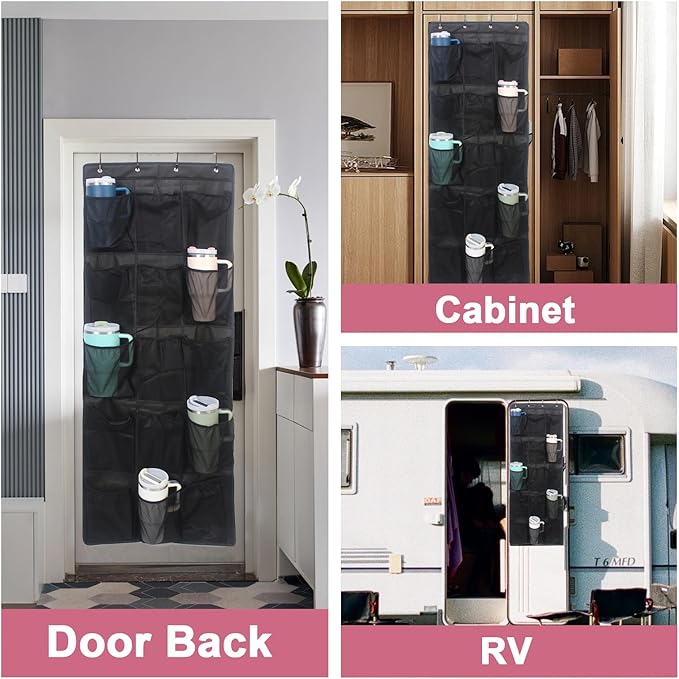 Cup Storage Organizer Compatible Stanley - 15 Large Bottle Pockets, Hanging Wall Mount for Various Sizes, Tumbler Storage Accessories-NeatNest