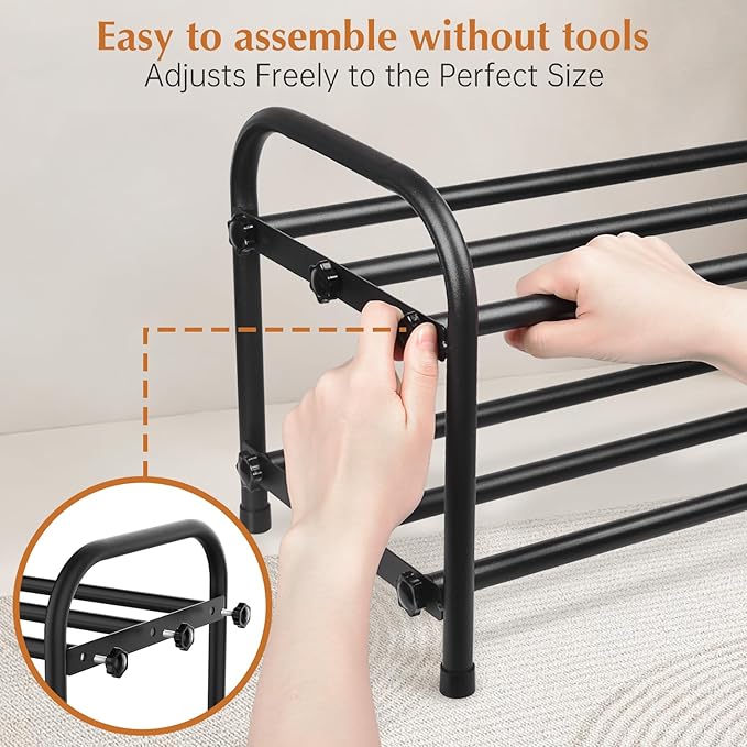 INSMART 2-Tier Expandable Shoe Rack:Stackable and Adjustable Shoes Organizer Storage Shelf, Sturdy and Durable Metal Structure Free Standing Shoe Rack for Closet Entryway Doorway-NeatNest