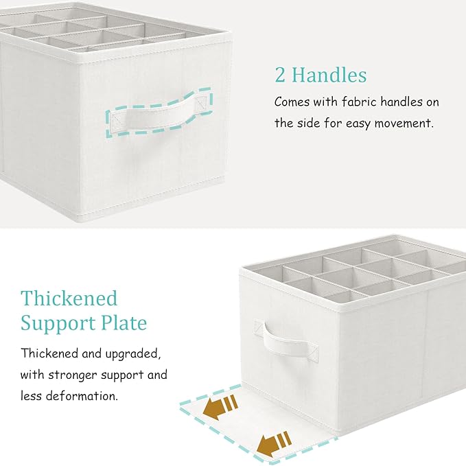 2 Pack Shoe Storage Bins, Fits Up to 24 Pairs, Foldable Space-saving Closet Organizers System, Clothes Basket with Reinforced Handles, 16.5 x 12.6 x 10.2 In, White & Ivory, XSNX02W-2-NeatNest