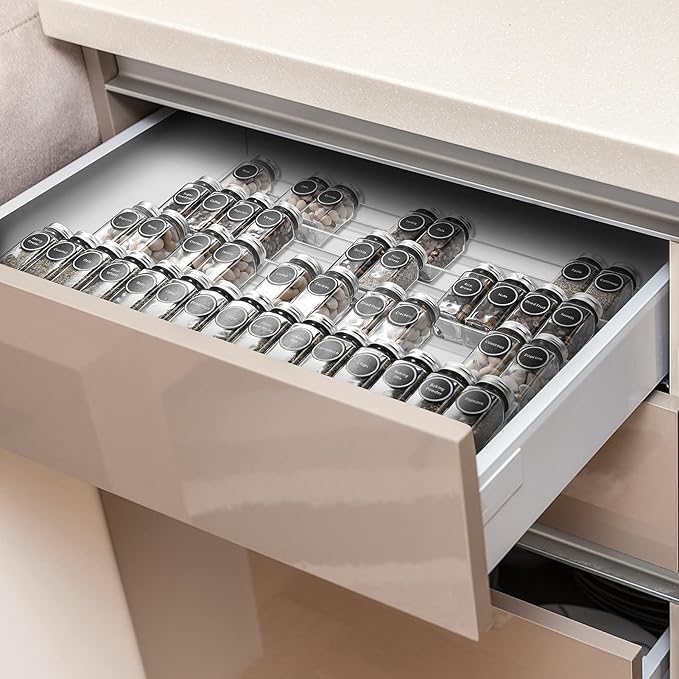 Acrylic Spice Rack Tray - Spice Drawer Organizer for Kitchen Cabinets Storage and Organization (Jars Not Included)-NeatNest