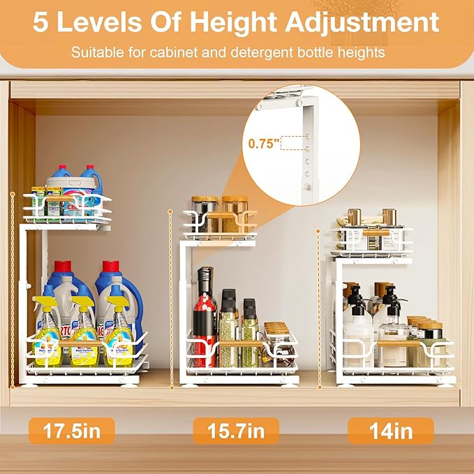 JYPS 2 Pack Under Sink Organizer, 2 Tier Pull Out Under Kitchen Bathroom Sink Organizer and Storage, Metal Sliding Drawer for Cabinet Pantry Undersink Organizers Shelf-NeatNest
