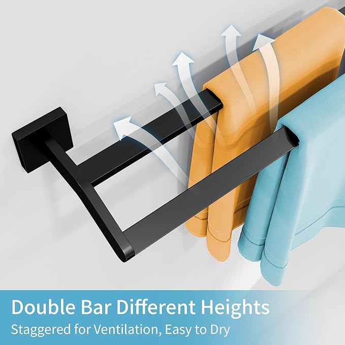Double Towel Bar,24Inch Towel Rack for Bathroom Wall Mounted,Stainless Steel Bathroom Towel Holder Towel Hanger Rod for Wall,Matte Black