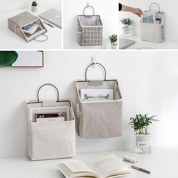 Fabric Wall Hanging Storage Caddy Bag Over The Door Pouch Organizer for Bedroom Bathroom Kitchen (3Pack-A)…