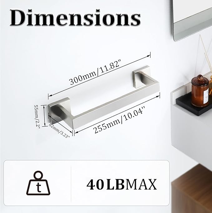 Alise Brushed Nickel Towel Bars,11.8 Inch Towel Holder Towel Racks for Bathroom and Lavatory,SUS304 Stainless Steel Hand Towel Hanger Rail Wall Mount,Useable Length 10.04 Inch Towel Bar, GYT030-LS