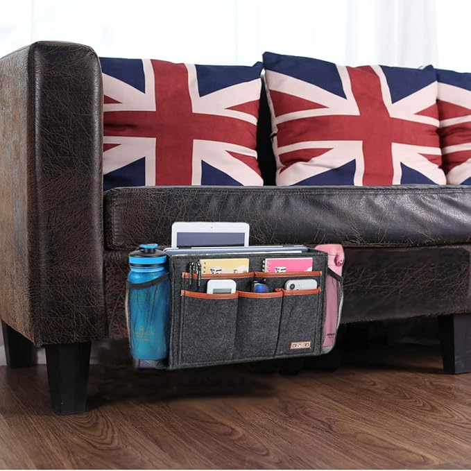 Bedside Caddy, Large Size Bedside Storage Organizer Bedside Organizer Caddy for Magazine Remotes Phone (13.4'' x 18.1'' Plus Size, Dark Grey)-NeatNest