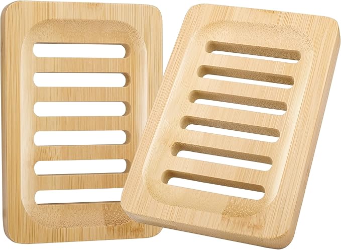 Anwenk Bamboo Wooden Soap Dish, Bar Soap Holder Soap Tray for Shower Bathroom Kitchen Sink Drainer - 2 Pack (Natural Color)-NeatNest