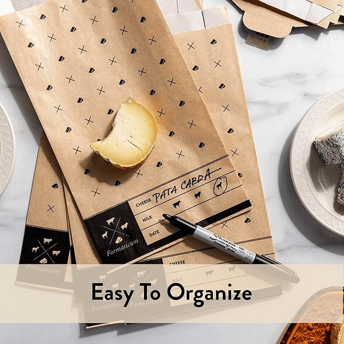 Formaticum - 75-Pack Cheese Storage Bags - 6.25 x 11 Wax Paper Bags to Keep Cheese or Charcuterie Fresh - Professional Grade Cheese Paper for Wrapping Cheese - Porous Brown Paper Bags From France