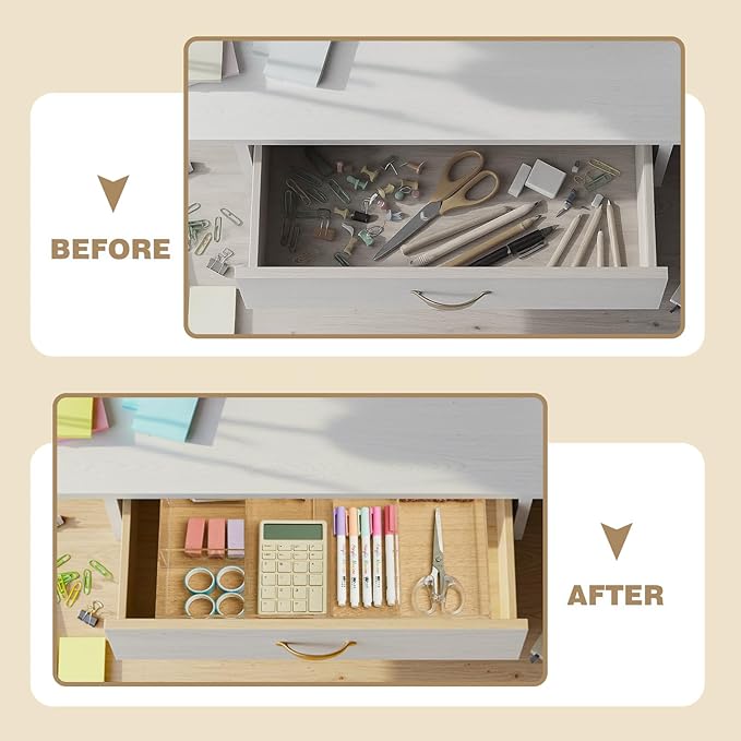 Acrylic Drawer Organizer Maximum 15.7 x 14.4 x 2.2 Inch Expandable Clear Drawer Organizer Pens Notebook Ruler Makeup Tray with 7 Adjustable Compartments for Desk Office Kitchen Bathroom