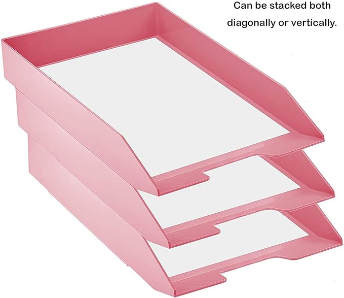 Acrimet Stackable Letter Tray Front Load, Letter Size, Plastic, Solid Pink Color, 1 Unit-NeatNest