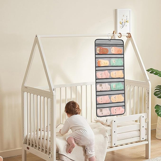 Dual-sided Hanging Baby Shoes Organizer Closet Toddler Shoe Storage Holder for Kids Bow Socks Underwear (GREY)-NeatNest