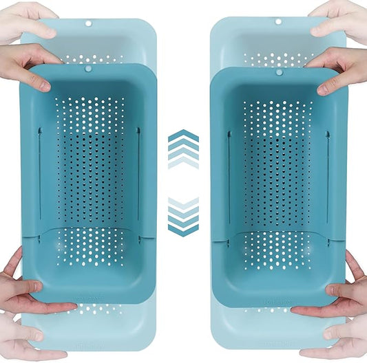 BLUE GINKGO Sink Colander Baskets - (Pack of 2) Wash Vegetables and Fruits, Drain Cooked Pasta and Dry Dishes - Extendable - New Home Kitchen Essentials (2 Teal)-NeatNest