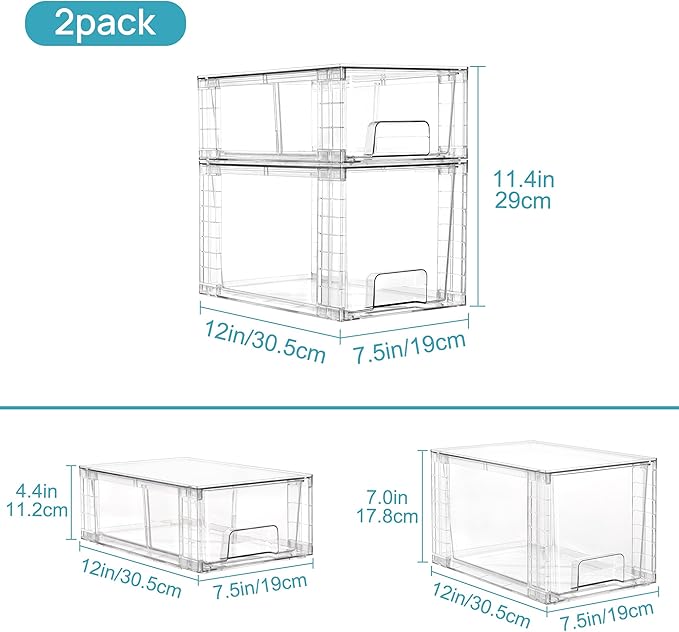 Vtopmart 6 Pack Clear Stackable Storage Drawers,Easy to Assemble Bathroom Organizers and Storage with handles,Plastic Drawers for Kitchen Pantry,Cabinet,Under Sink Organization-NeatNest