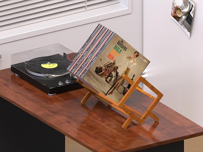 Bamboo Vinyl Record Holder Stand, Magazine Holders Desktop Bookshelf Storage Rack With Divider, Holds up to 80-100 LPs, Classical Design Organizer Rack for Files Book Notebook Magazine Vinyl Record-NeatNest