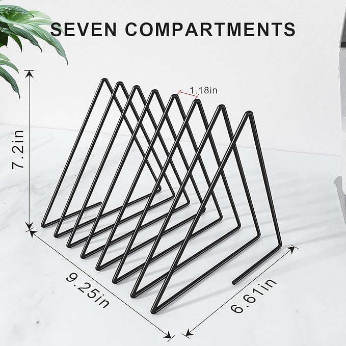 2 Sets Triangle File Folder Rack,7 Sections File Holder,File Storage Sorter/Stand,Desktop File Organizer,Wire Organizer Rack,Magazine/Paper Folder Holder,Letter/Legal, Anti-Scratch/Rusty