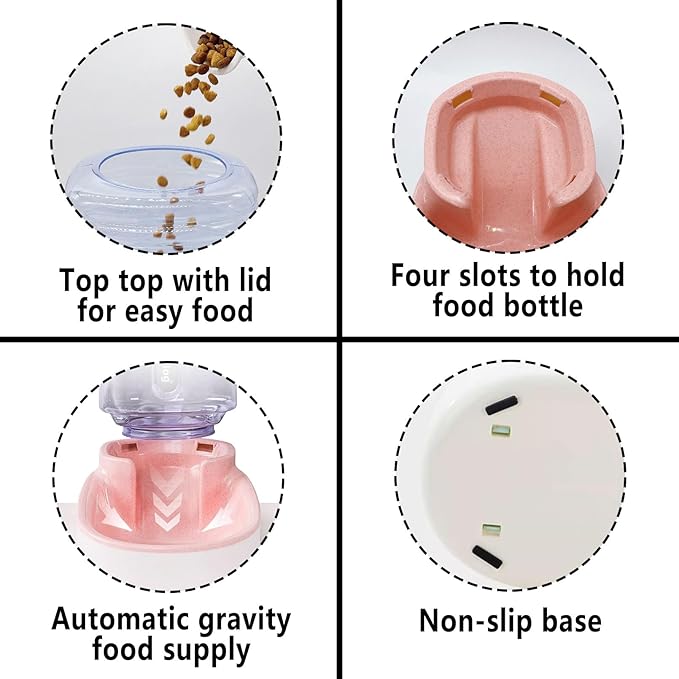 kathson Automatic Cat Feeder 1 Gallon Gravity Dog Food Dispenser Large Capacity Self Feeding Pet Food Bowl for Puppy Kitten Rabbit Pink-NeatNest