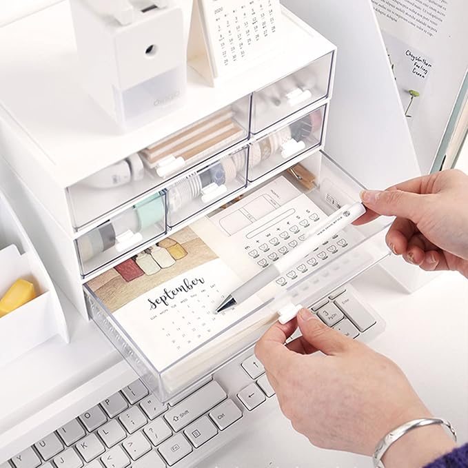 Desk Organizer with Drawers Stackable Storage Drawers, Plastic Compact Desk Storage Box Great for Office School Home Small Space- 1drawers (White)-NeatNest