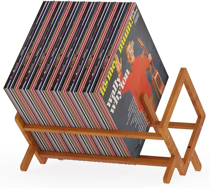 Bamboo Vinyl Record Holder Stand, Magazine Holders Desktop Bookshelf Storage Rack With Divider, Holds up to 80-100 LPs, Classical Design Organizer Rack for Files Book Notebook Magazine Vinyl Record-NeatNest