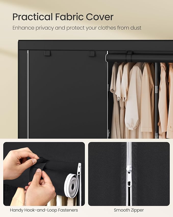 SONGMICS Portable Closet, Wardrobe Closet Organizer with Cover, 5 Hanging Rods and Shelves, 4 Side Pockets, 17.7 x 83 x 65.7 Inches, Large Capacity for Bedroom, Living Room, Ink Black URYG095B01-NeatNest