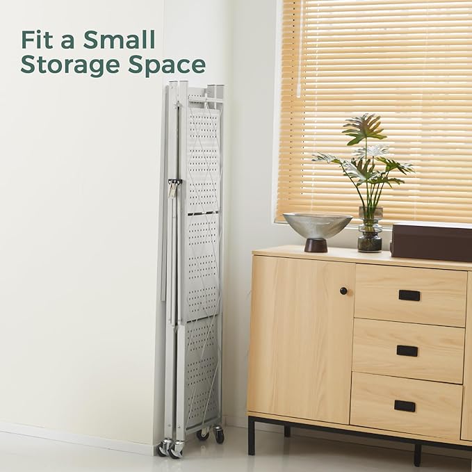 DEANIC 4 Tier Foldable Storage Shelves with Wheels, Large Capacity Shelving Unit, Freestanding Metal Wire Shelf Rack, No Assembly Organizer Rack for Garage Kitchen, Basement, Pantry(Grey Pack of 2)-NeatNest