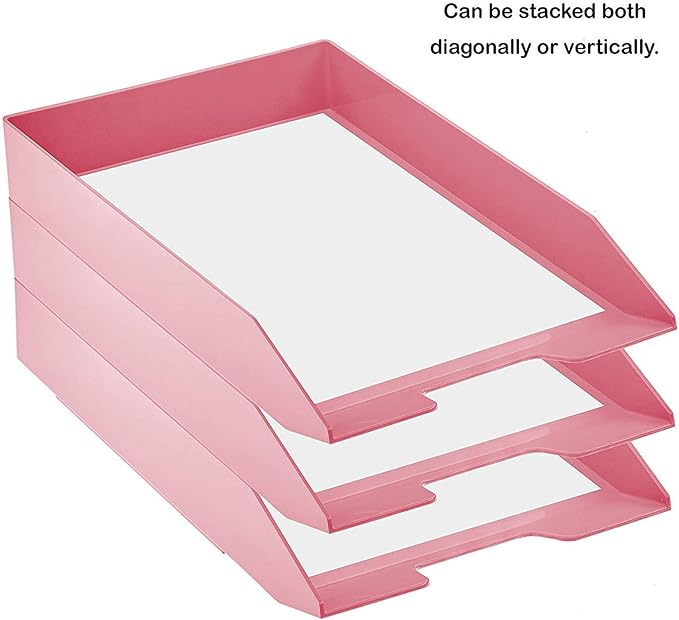 Acrimet Stackable Letter Tray Front Load, Letter Size, Plastic, Solid Pink Color, 1 Unit-NeatNest